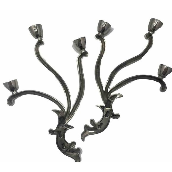 Global Views India Silver Candle Holder Pair of Wall Sconces - Picture 1 of 11